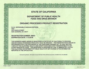 DGX is FDA Organic Processed Products Registered in Oakland