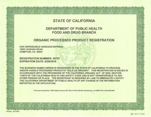 DGX is FDA Organic Processed Products Registered in Los Angeles