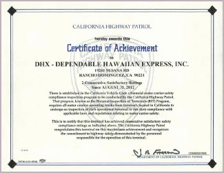 CA Highway Patrol Certificate
